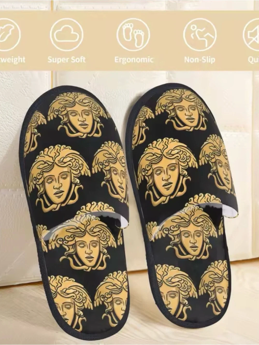 New men’s black gold Medusa slides slippers size 10-11 pool casual house shoes